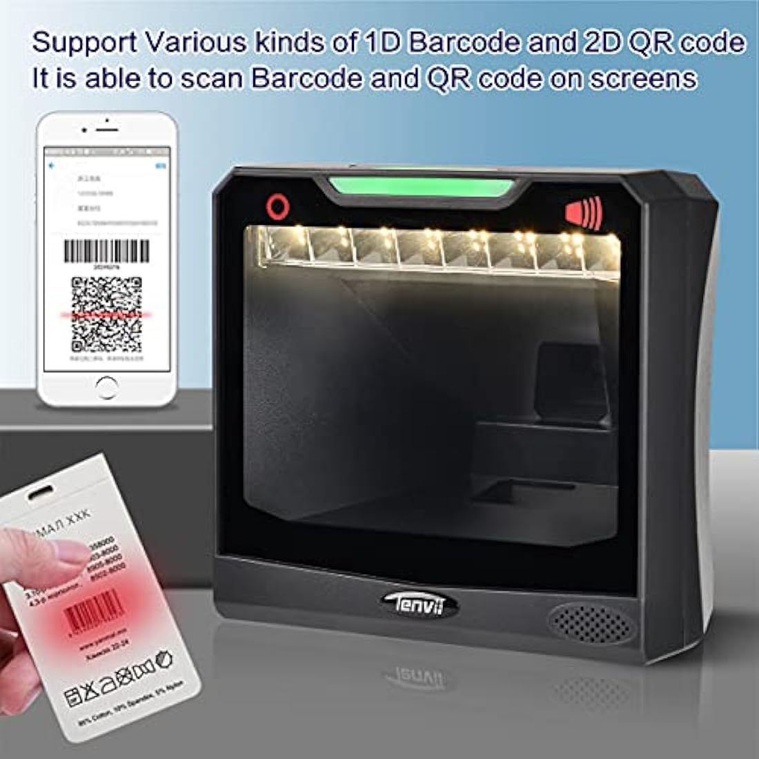 LENVII Gray Barcode Scanner, Desktop Auto Scan 2D Omnidirectional Platform Hands-Free Image Sensing Scanner, QR Code 1D Reader, for Supermarket Library Retail Store, USB Cable Connected