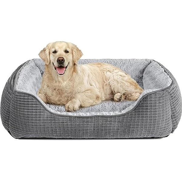 JOEJOY Extra Extra Large Dog Bed Washable Pet Bed, Rose Velvet Dog Bed Low Front Edge Cat Bed Non-Slip Bottom Puppy Bed, Orthopedic Calming Pet Bed For Labrador, Golden Retriever, Grey, 107x76x25 cm