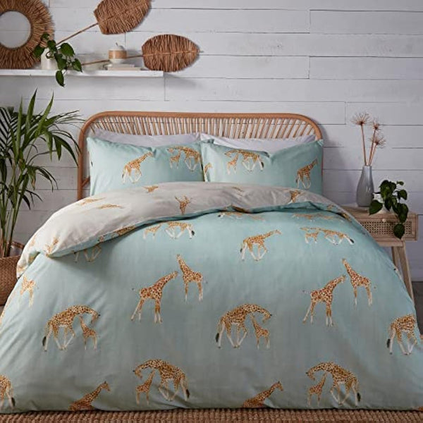 Fusion - Milo Giraffe - Reversible Duvet Cover Set - Single Bed Size in Duck Egg