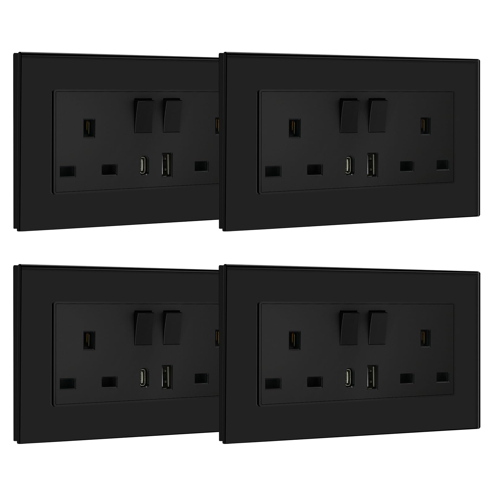 BSEED Double Socket 13A with LED Indicator, Double Switched Wall Socket 2 Gang UK Standard, Electric Switched Plug Power Wall Outlet with Glass Panel, Grey