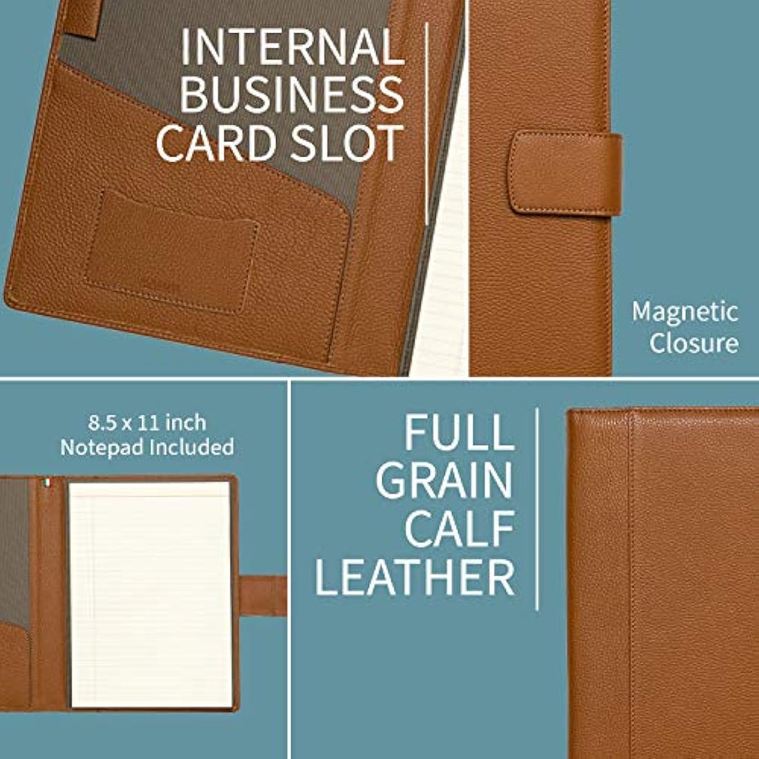Document Holder in 100% Genuine Full Grain Hammered Leather - Handmade by Expert craftspeople - Spacious and Safe, Perfect for Meetings and Lessons - with Magnetic Closure - Rope