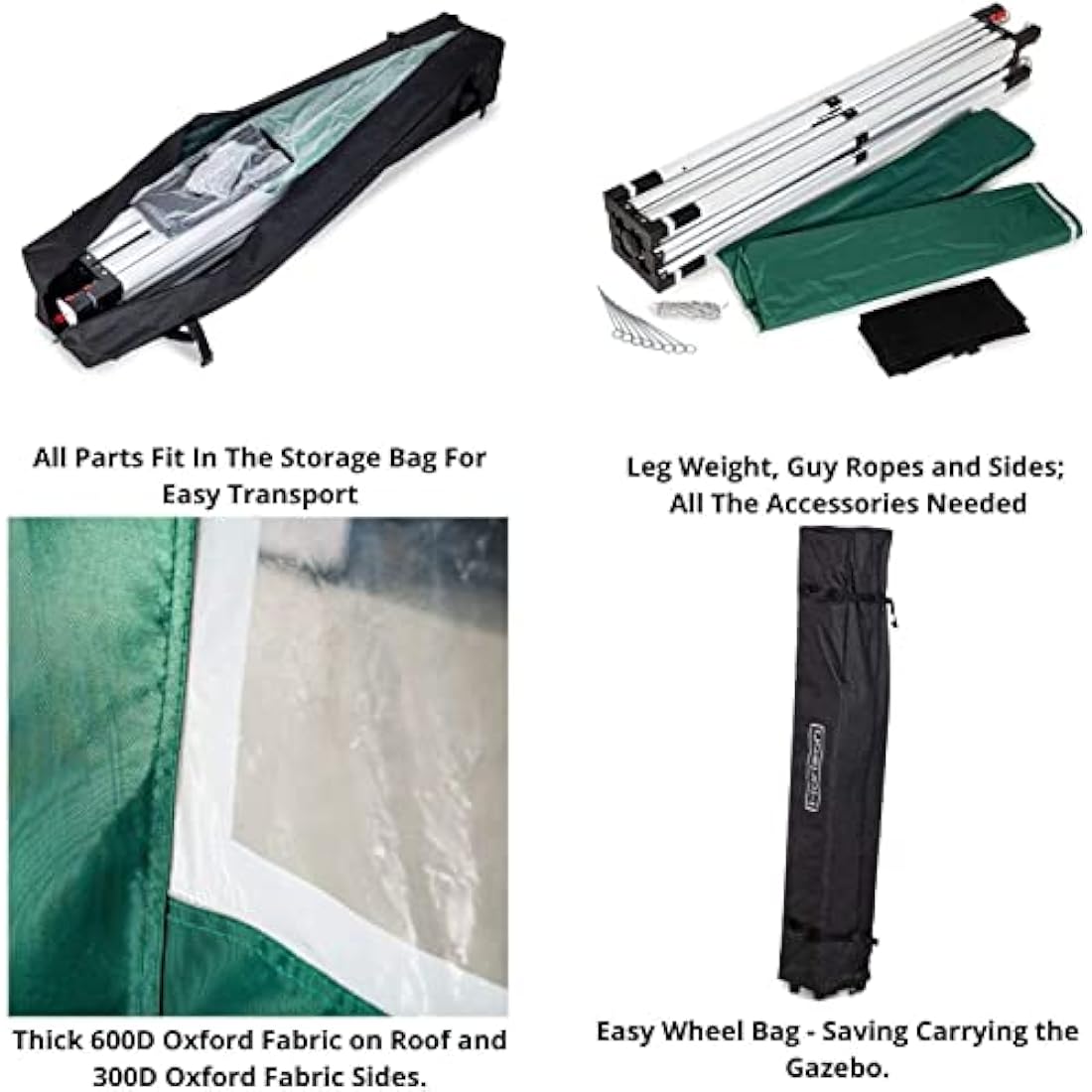 Waterproof Heavy Duty Premium Garden Gazebo with Sides - Choice of Colours - 3m x 3m Pop Up Outdoor Garden Shelter - PVC Coated - Travel Bag and 4 Leg Weight Bags (Stone Grey)