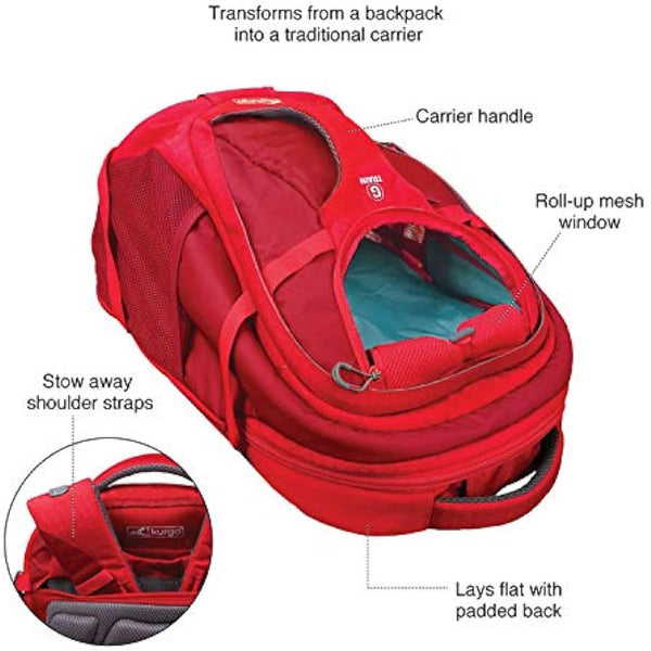 Kurgo G-Train Pack, Carrier Backpack for Small Dogs and Cats, Ideal for Hiking or Travel, Waterproof Bottom, Chili Red