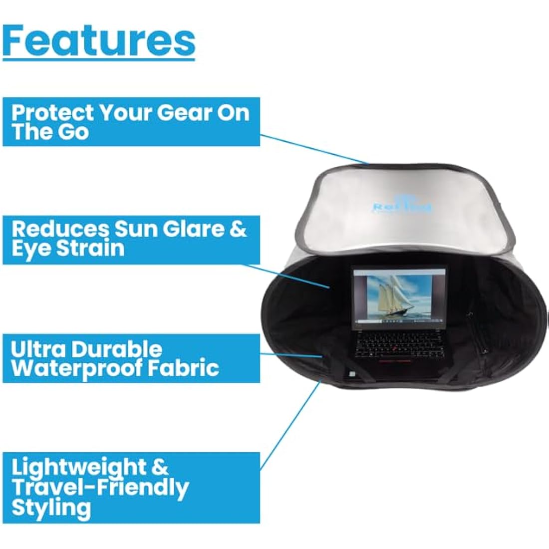 ReFind Computer Shade for Portable Anti-Glare Protection. Work Outdoors With Sunshade, Privacy, Heat Protection and Weather Shelter. Laptop Hood Accessory for MacBook, iPhone, Tablet, iPad