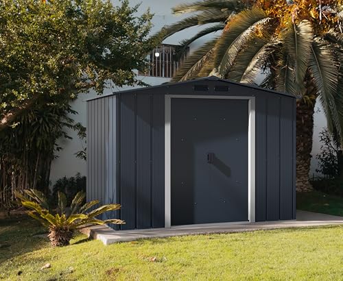 Duramax ECO 8 x 8 (6.35 m2) Metal Garden Storage Shed, Hot-Dipped Galvanized Metal Garden Shed, Tool Storage Shed, Strong Reinforced Roof Structure, Maintenance-Free Metal Shed, Anthracite