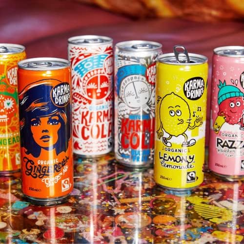 Karma Drinks Can Variety Pack, Mixed Case of Delicious Soft Drinks, Carbonated Fizzy, Fairtrade, Organic, Vegan, No GMO (12 x 250ml)