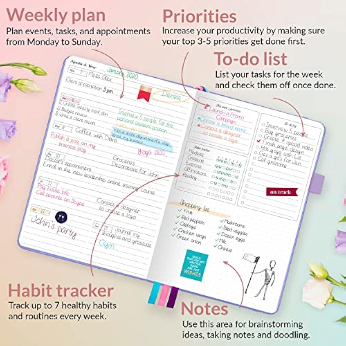 GoGirl Planner and Organizer for Women – A5 Weekly Agenda, Goals Journal to Improve Time Management & Productivity (Lavender)