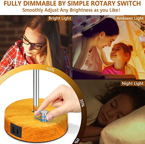 Allesgute Bedside Lamps Set of 2, 45cm Dimmable Table Light of Knob Control, Bed Side Lamp with USB A + C Charging Ports, Modern Small Nightstand Light for Bedrooms (8W E27 Bulb Included)