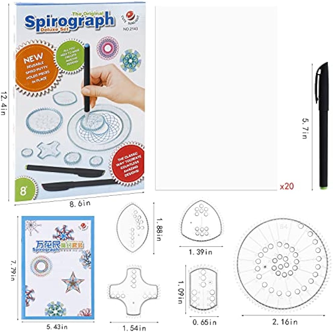 Gobesty Spirograph Deluxe Drawing Set with 28 Accessories, Geometric Ruler, Art Design Set for Kids and Adults