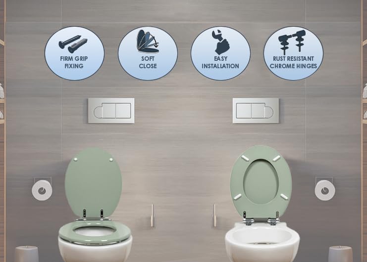 AQUALONA® Luxury Soft Close Toilet Seat - Moulded Wood - Stainless Steel Slow Close Hinges - Click, Lift & Clean Technology (Bamboo Toilet Seat)