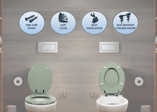 AQUALONA® Luxury Soft Close Toilet Seat - Moulded Wood - Stainless Steel Slow Close Hinges - Click, Lift & Clean Technology (Bamboo Toilet Seat)