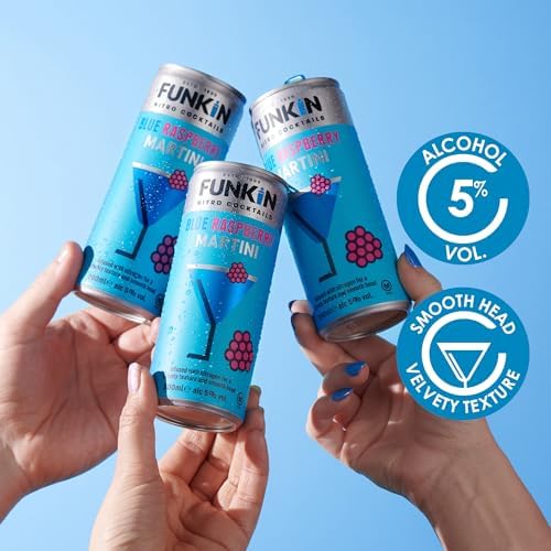 Funkin Nitro Can Blue Raspberry Martini Pre-Mixed Cocktail Cans 200 ml (Case of 12) - Premium Ready to Drink Cocktails - Bar Quality Drinks At Home - Nitro Infused