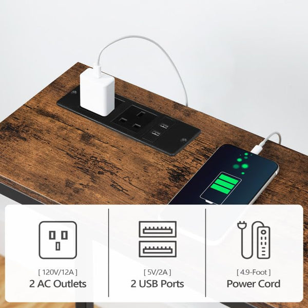 MAHANCRIS Console Table with Power Outlet, 160 cm Narrow Sofa Table, Industrial Entryway Table with USB Ports for Entryway, Hallway, Foyer, Living