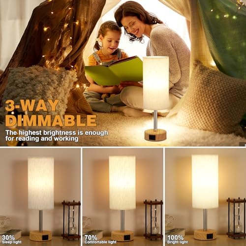 Aooshine Bedside Lamps Set of 2 Touch Table Lamps with USB-C USB-A Charging Ports, 3 Way Dimmable Bedside Lamp for Bedrooms, Small Touch Lamps for Living Room (Bulb Included)