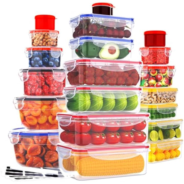 40 Pcs Food Storage Containers with Lids Airtight-(20 Stackable Boxes-20 Lids) Plastic Meal Prep Container for Pantry Kitchen Organization, Microwave, Dishwasher, Freezer Safe -100% Leak Proof