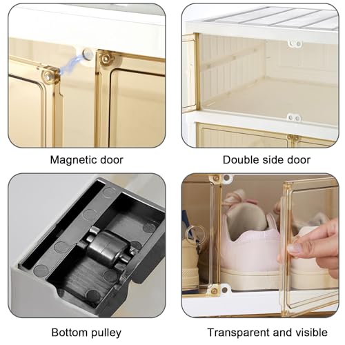 6PCS Shoe Storage Box White Shoe Storage Cabinet Plastic Shoe Boxe Shoe Racks Storage for Sneaker Boot Container Shoe Rack Cabinet Clear Foldable with