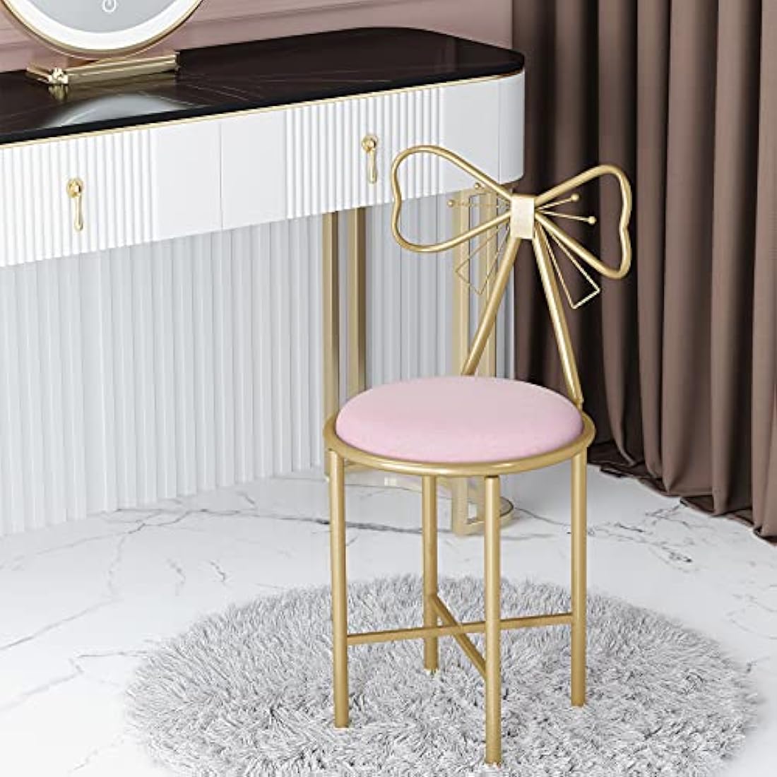 FATIVO Pink Glam Butterfly Back Vanity Chair - Velvet Makeup Stool with High Backrest for Girls Room, Clothing Store, Dressing Room, Beauty Store