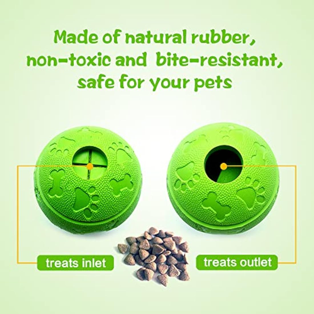 Feixun Dog Treat Toy Ball, Dog Rubber Food Ball, Interactive Dog Toy, Pack of 2(1*Blue+1*Green) 8.1cm