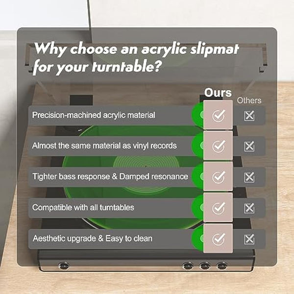 Turntable Mat Record Platter Slipmat: Acrylic Record Player Platter Vinyl Slipmat for Turntables Antistatic Tighter & Defined Bass, Green