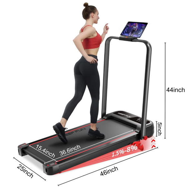 KEEP FUN Walking Pad with Incline, Walking Pad with Handle Bar 3 Level Incline, 300 Lbs Walking Pad Foldable for Home Office, Under Desk Treadmill with LED Display Remote Control & APP