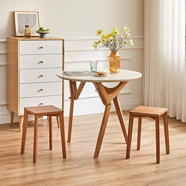 IBUYKE 4pcs Square Wooden Stool, Stacking Stools, Solid Wood Makeup Stool, Small stool for Home, Kitchen, Office, Classroom, RF-1502-4