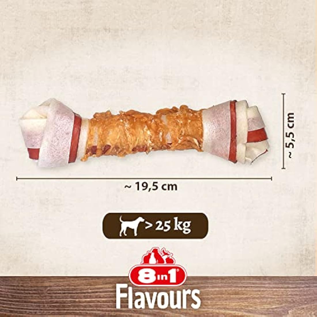 8in1 Triple Flavour Bone L - chewy dog bone with chicken fillet, pork hide and beef hide, 1 pc.