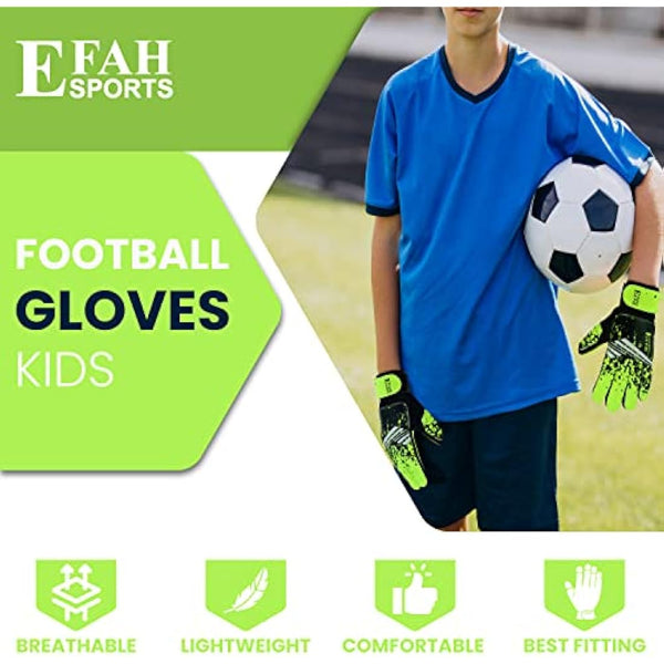 EFAH SPORTS Football Goalkeeper Gloves For Boys kids Children Youth Soccer Goalie Glove with Super Grip Palms