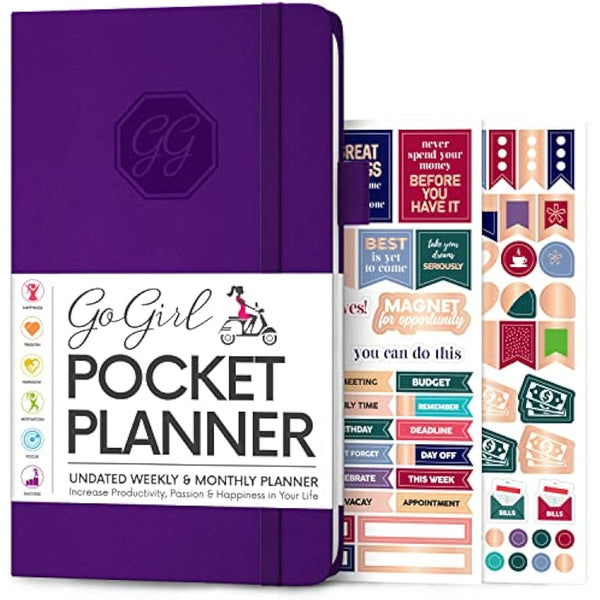 GoGirl Planner and Organizer for Women – Pocket Weekly Planner, Goals Journal & Agenda for Time Management & Productivity. Undated (Purple)