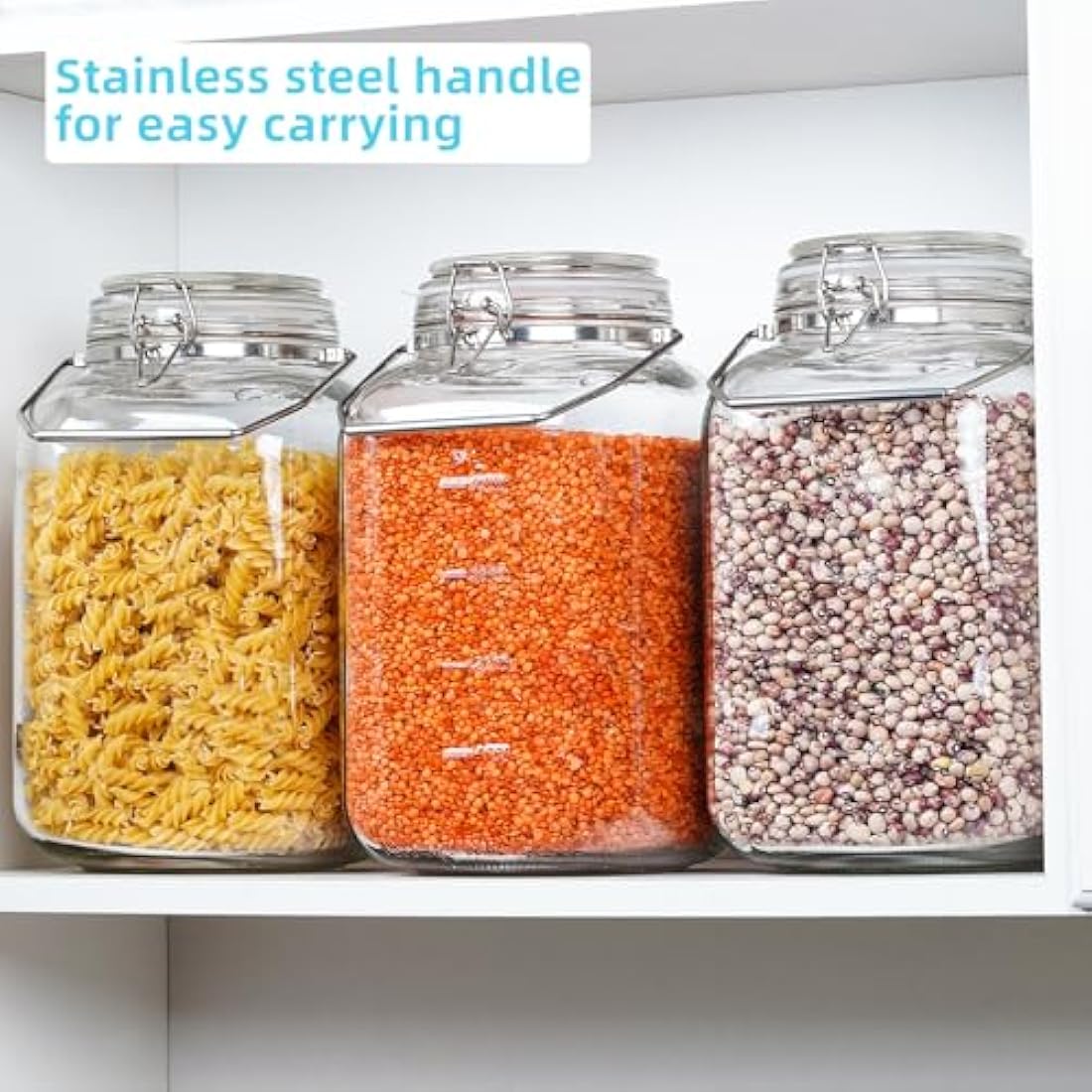 Absovetu Large Clip Top Glass Storage Jar with Lid Airtight 5.7 Litre - Wide Mouth Mason Jar with Handle for Pasta Rice Pickle Cookie Sweet Biscuit Storage Containers