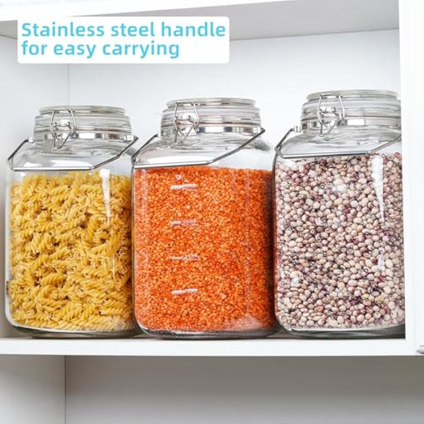 Absovetu Large Clip Top Glass Storage Jar with Lid Airtight 5.7 Litre - Wide Mouth Mason Jar with Handle for Pasta Rice Pickle Cookie Sweet Biscuit Storage Containers