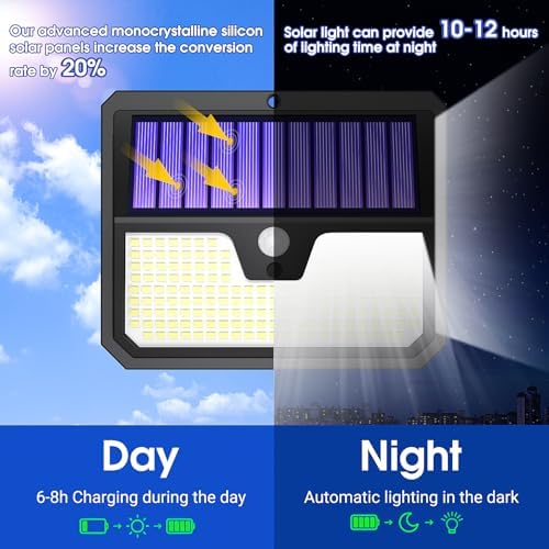 Outdoor Solar Lights, 238 LED Solar Security Lights and 3 Modes Motion Sensor 270° Wide Angle Solar Powered Lights IP65 Waterproof Solar Wall Light for Front Door, Yard, Garage, Garden (4 Pack)