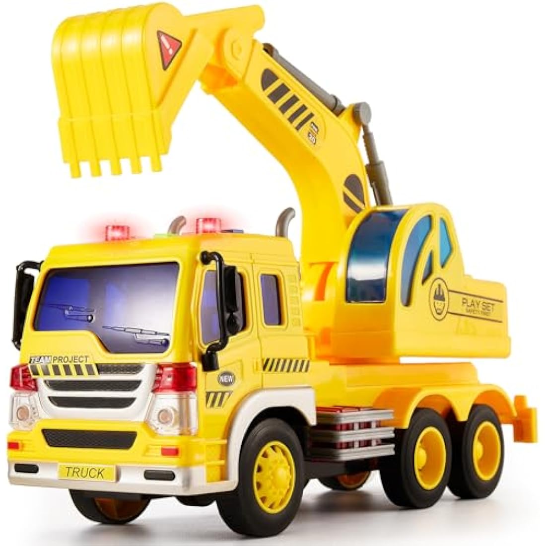 HERSITY Kids Toy Digger, Truck Lorry Toys Construction Vehicles with Lights and Sounds Cars Educational Toys Gifts for Children 3 4 5 6 Years Old Boys and Girls