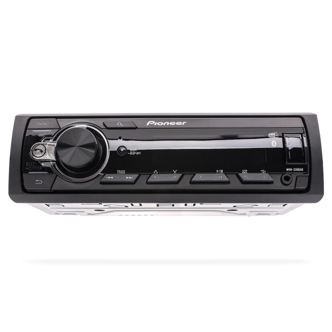 Pioneer MVH-330DAB 1-DIN receiver with DAB/DAB+, Bluetooth, Red illumination, USB and compatible with Android devices.