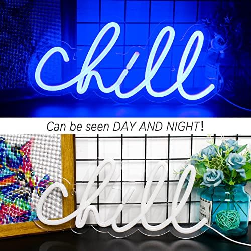 ineonlife Chill Neon Sign Blue Led Sign Chill Neon Wall Light 14'' x 7'' Letter Led Signs for Wall Decor Led Lights for Bedroom Bar Hotel Game Room