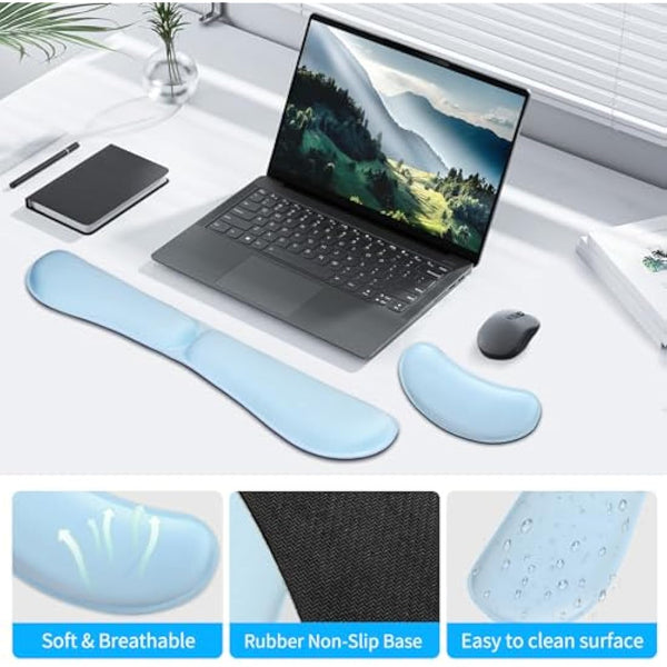 ZIBLY Wrist Rest Keyboard and Mouse Set - Non-Slip Ergonomic Wrist Cushion Support Pad - Easy Typing, Pain Relief – Premium Silky Gel Memory Foam for Work from Home Gaming Computer Laptop
