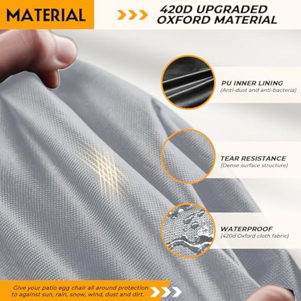Double Egg Chair Cover - Waterproof, Hanging, 420D Heavy Duty, Oxford Fabric, Windproof, Anti-UV, 230 x 200cm (Grey)