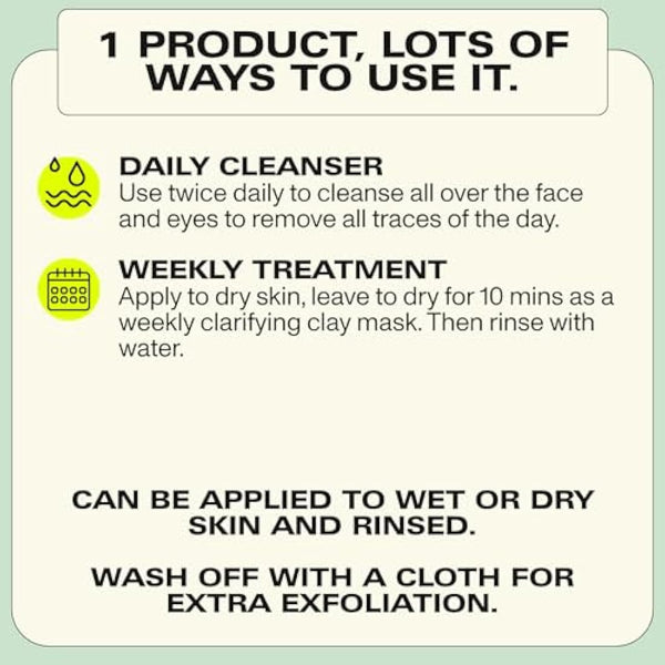 Faace Dull Daily Cleanser & Face Mask As Seen On Dragons Den - Brighter, Smoother, Radiant Skin - Kaolin Clay, Green Tea, Vitamins C & E - Made in UK - Vegan & Organic Skincare 100ml