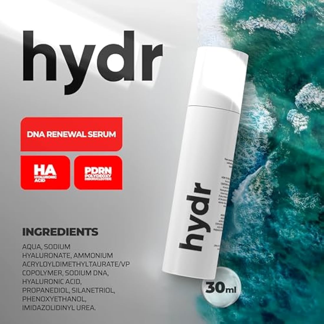HYDR Light Feel Hyaluronic Acid Serum – Hydration & Repair with Marine Polynucleotides – Fragrance-Free, All Skin Types – Made in Italy, Approved by UK Doctors