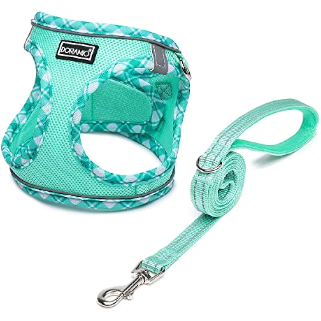 DORAMIO Step-in Dog Harness and Leash Set, Soft Mesh No-Chock Reflective Breathable Easy Walk Lightweight Vest Harnesses with Safety Buckle for Small Dogs, Cats, Puppies (Light Green, XL)