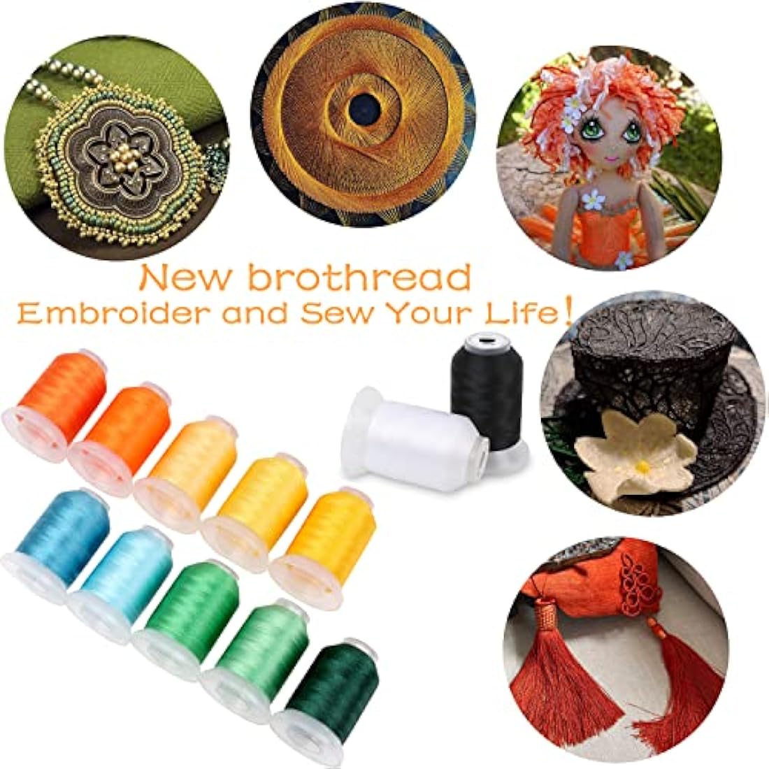 New brothread 63 Brother Colours Polyester Machine Embroidery Thread Kit 500M (550Y) Each Spool for Brother Babylock Janome Singer Pfaff Husqvarna Bernina Embroidery and Sewing Machines