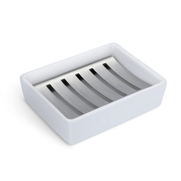 Ceramic soap dish stainless steel holder soap box double drain creative rectangular soap dish bathroom soap tray