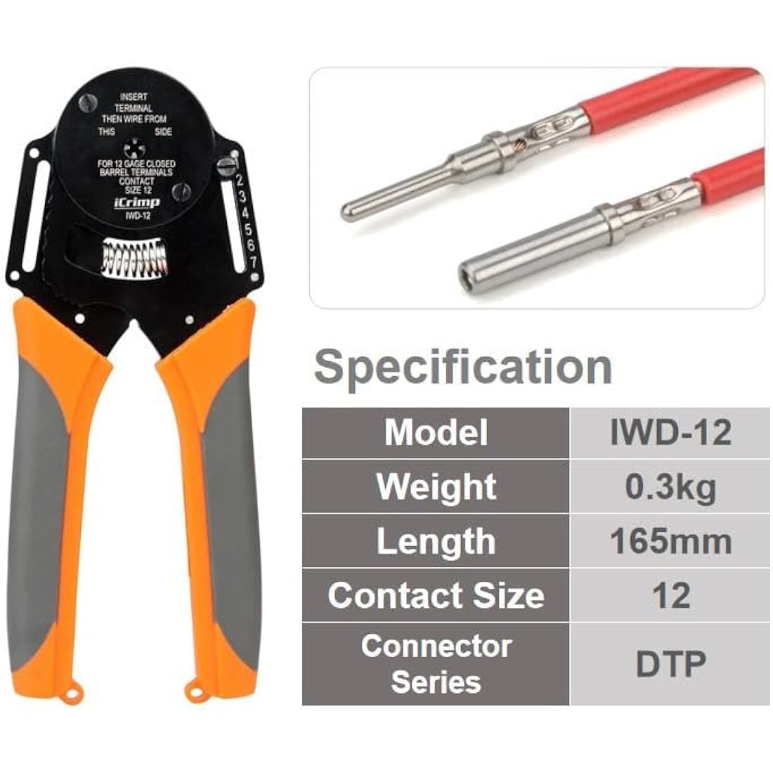 iCrimp Closed Barrel Crimper for Deutsch Solid Contacts Size 12 (AWG 12), 4-Way Indent, 8-Impression Crimping Tool, Compatible with Deutsch Connectors