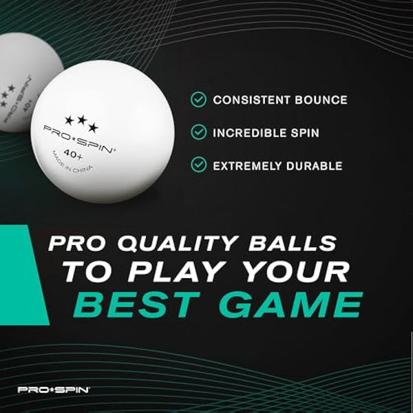 PRO SPIN Ping Pong Balls - White 3-Star 40+ Table Tennis Balls | High-Performance ABS Training Balls | Ultimate Durability for Indoor & Outdoor Table Tennis