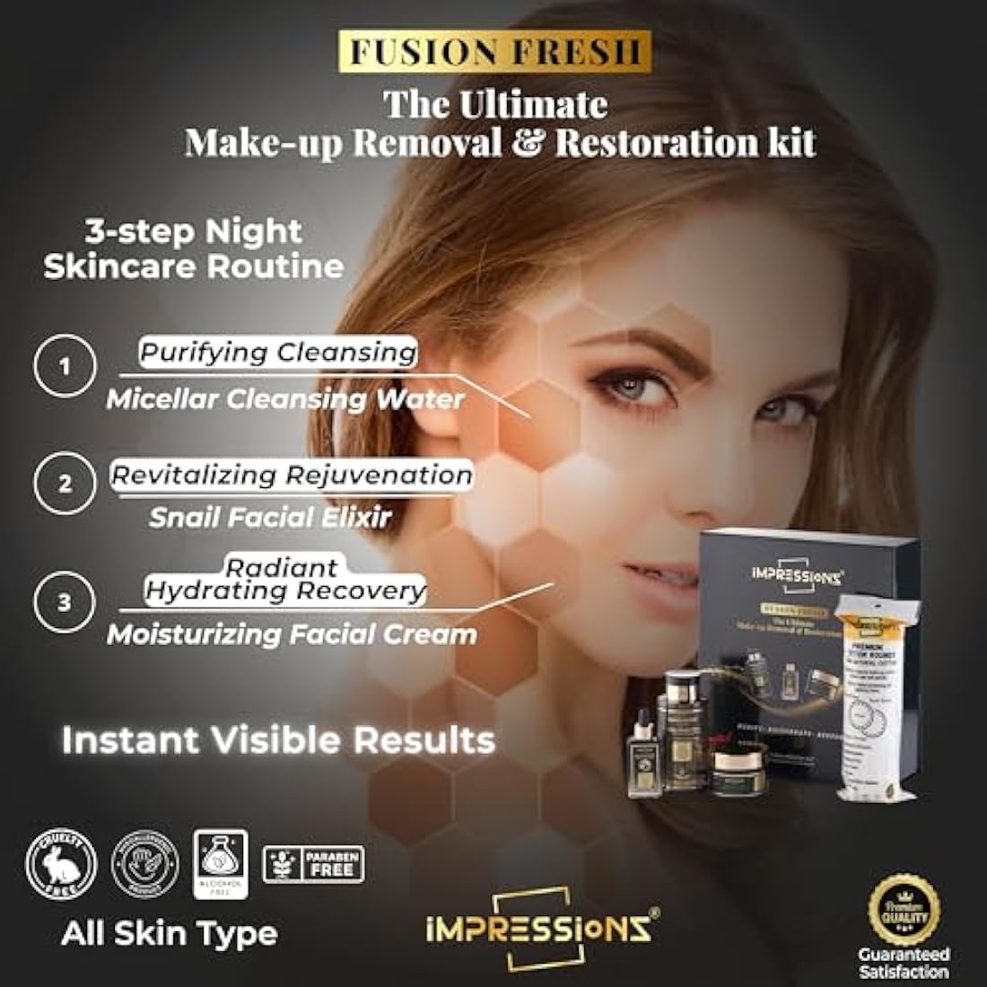 ImpressionZ 3-Step Skincare Set: Micellar Water, Snail Mucin Serum, Hydrating Moisturizer - Restores Skin After Makeup, Night Routine for Radiant, Age-Defying Skin, Suitable for All Skin Types