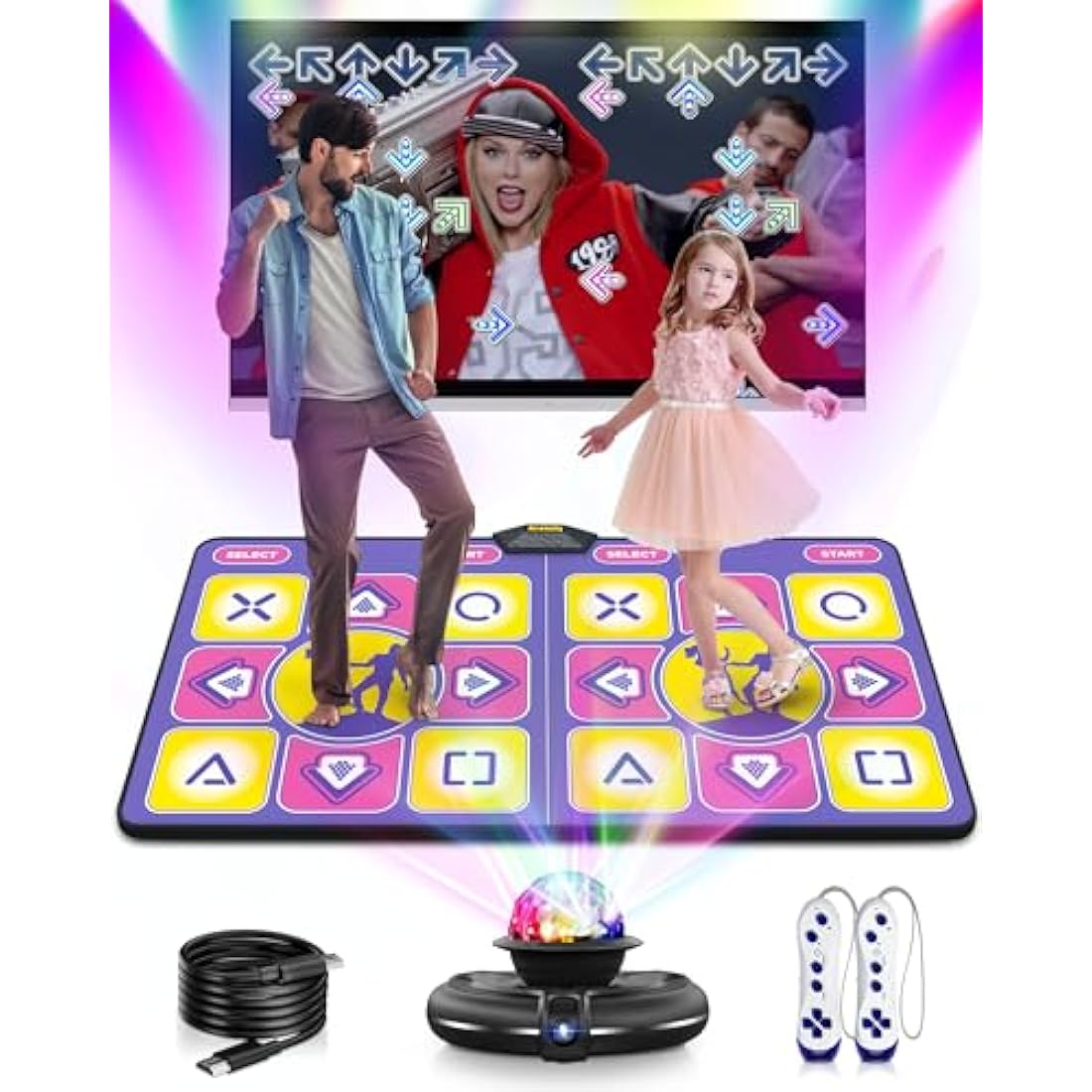 Acelufly Dance Mat, Electronic Dance Mats for TV with HD Camera, Double Dance Mats with Wireless Controller, Non-Slip Dance Fitness Exercise Pad for Kids Adults, Gift for Girls Boys (Purple)