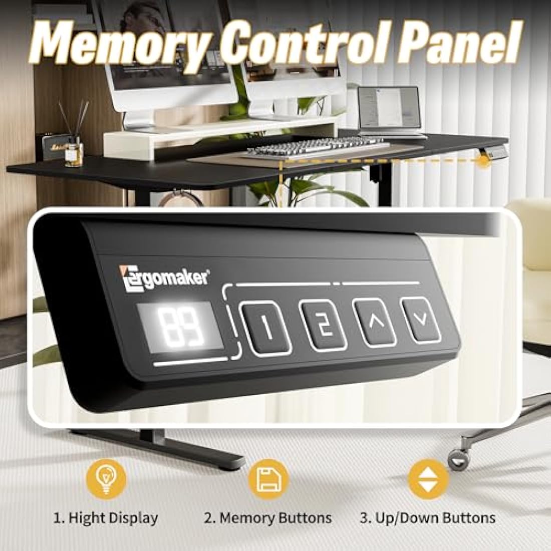 ERGOMAKER Electric Standing Desk 140x60cm (55.1"x23.6"), Height Adjustable Standing Desk with Splice Board, Stand Up Desk with Backpack Hook and Memory Smart Handset(Black Frame + Black Desktop)