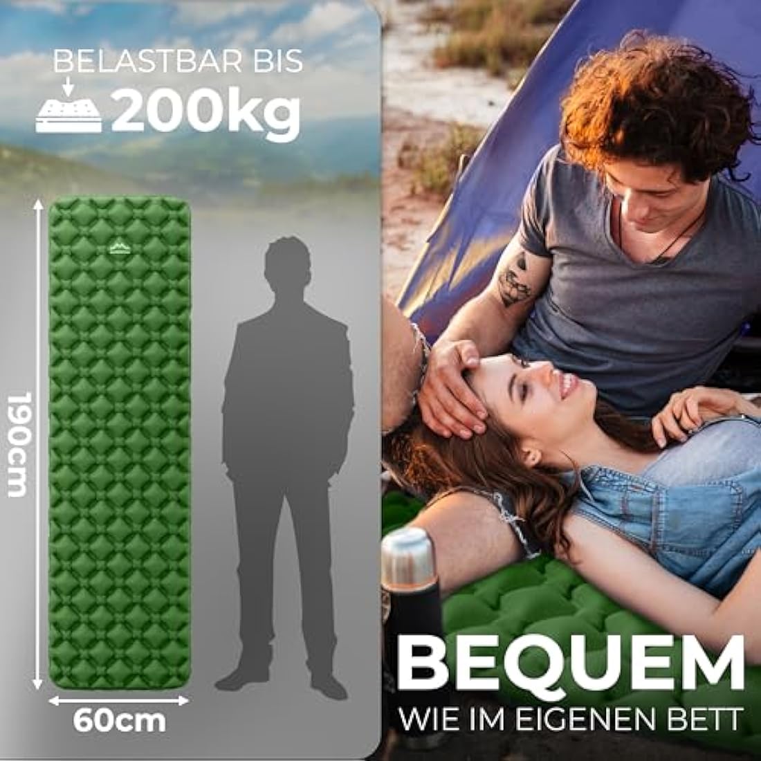 ALPENWERT Outdoor Sleeping Mat [Small Pack Size & Ultralight] Air Mattress Perfect for Camping, Hiking, Backpacking and Much More - Inflatable Sleeping Mat (Green)