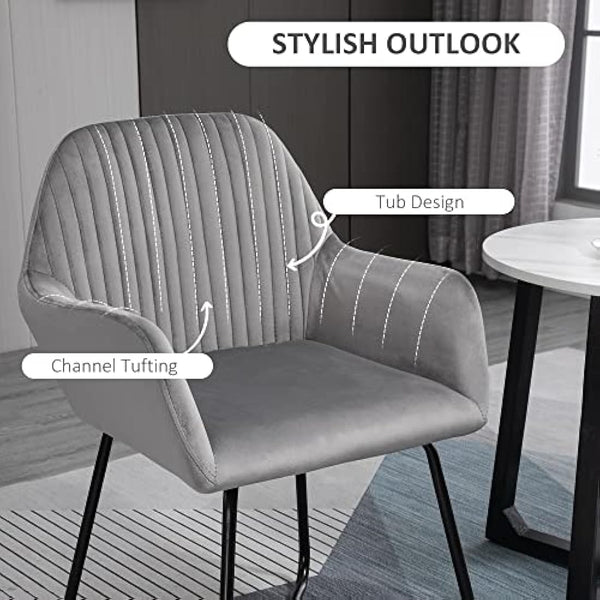 HOMCOM Modern Accent Chair, Velvet-Feel Fabric Upholstered Armchair with Metal Base for Living Room, Grey