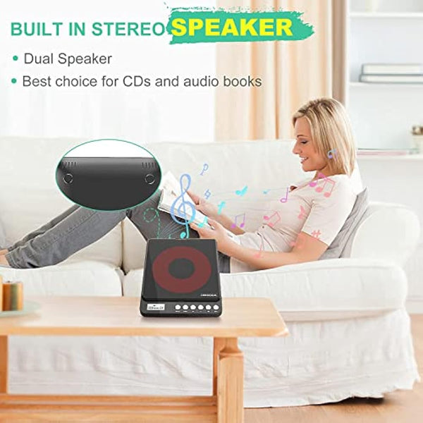 MONODEAL CD Player Portable with Built-in Speakers, Personal Rechargeable CD Player with Double 3.5mm Headphone Jack,Anti-Skip/Shockproof Function with LCD Display for Home, Car and Travel