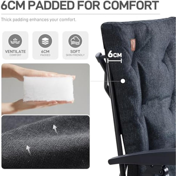 EVER ADVANCED Luxury Camping Chairs for Adults Heavy Duty High Back Oversized Folding Garden Chair Comfy Padded 6cm Loadable 150kg Camp Adjustable Dining Chairs 4-Position Recliner Deck Black